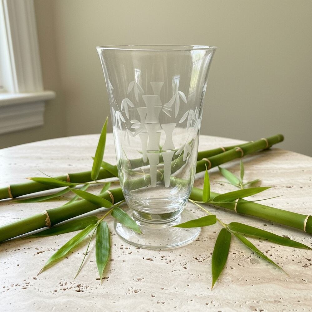 11 Sasaki Noritake Bamboo Etched Juice Glasses-Vintage-Japan-MCM Barware Set